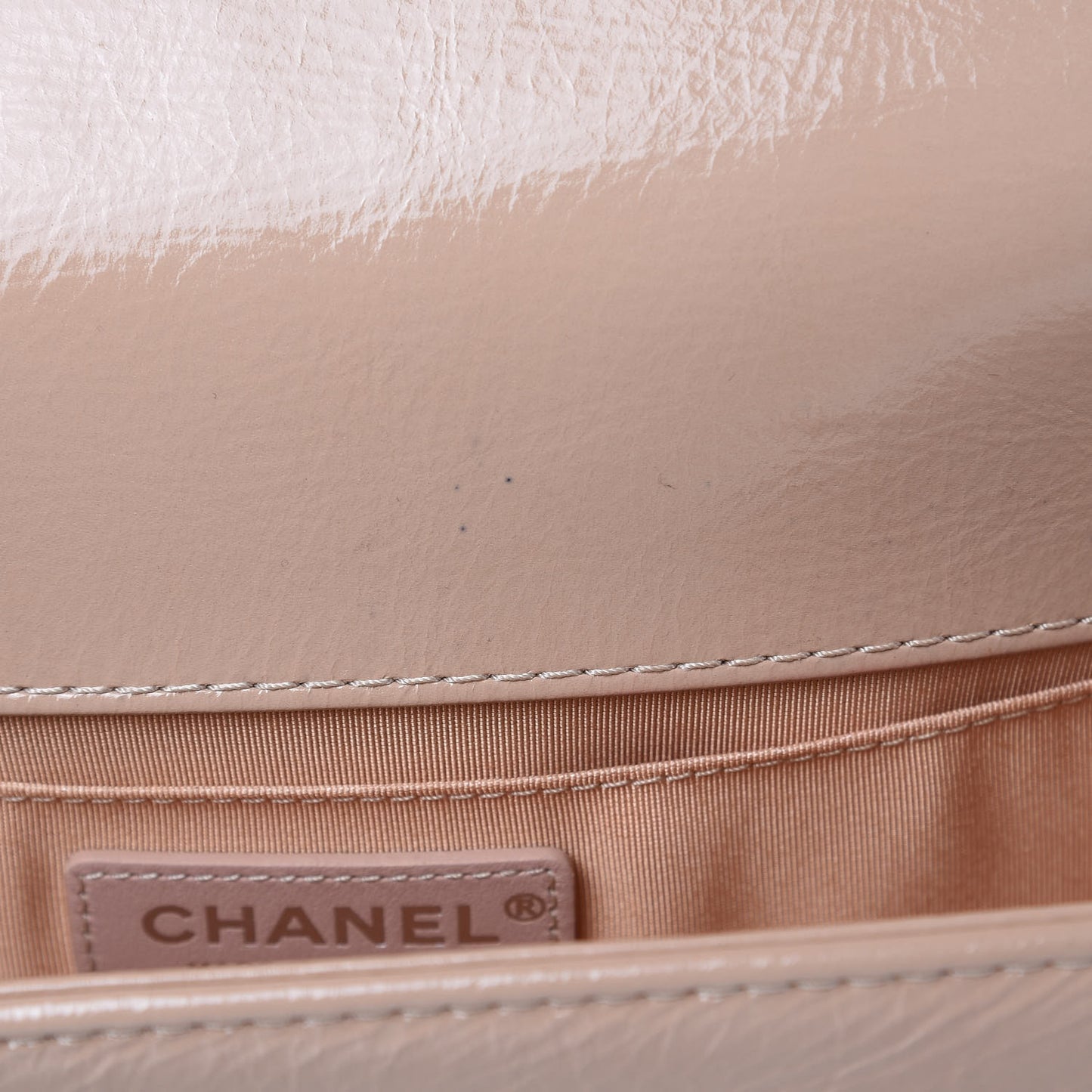 Distressed Patent Quilted Medium Boy Flap Beige