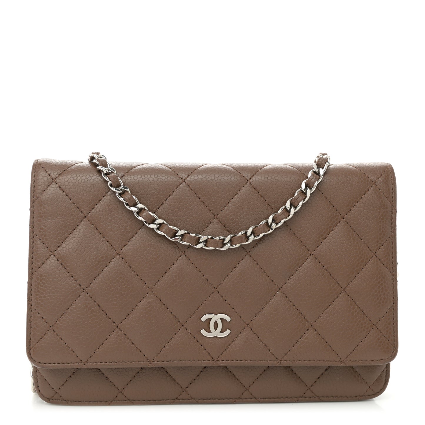 Caviar Quilted Wallet on Chain WOC Brown