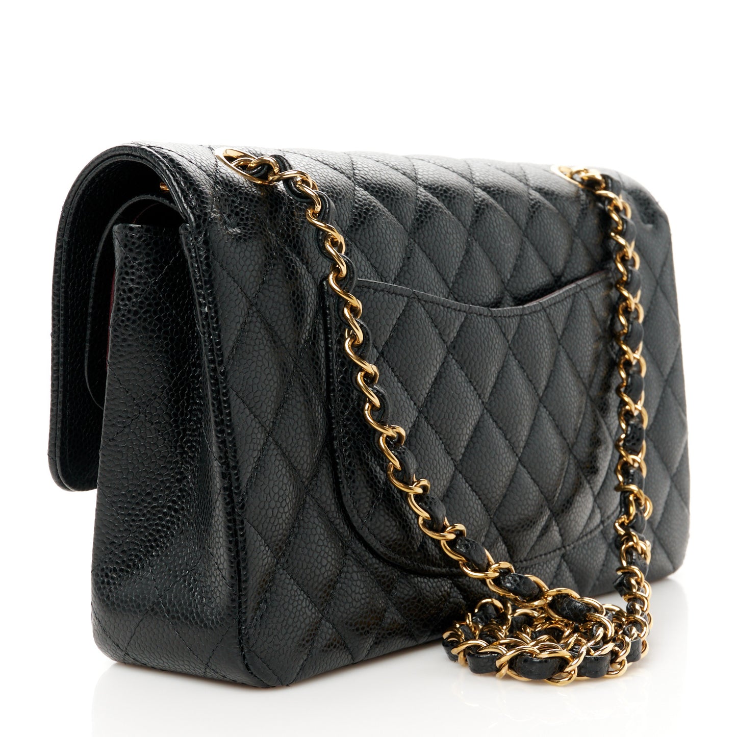 Caviar Quilted Medium Double Flap Black