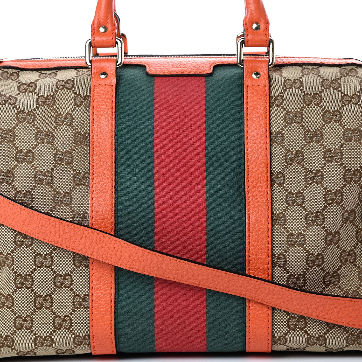 Gucci Monogram Vintage Web Medium Boston Orange 8 of 14