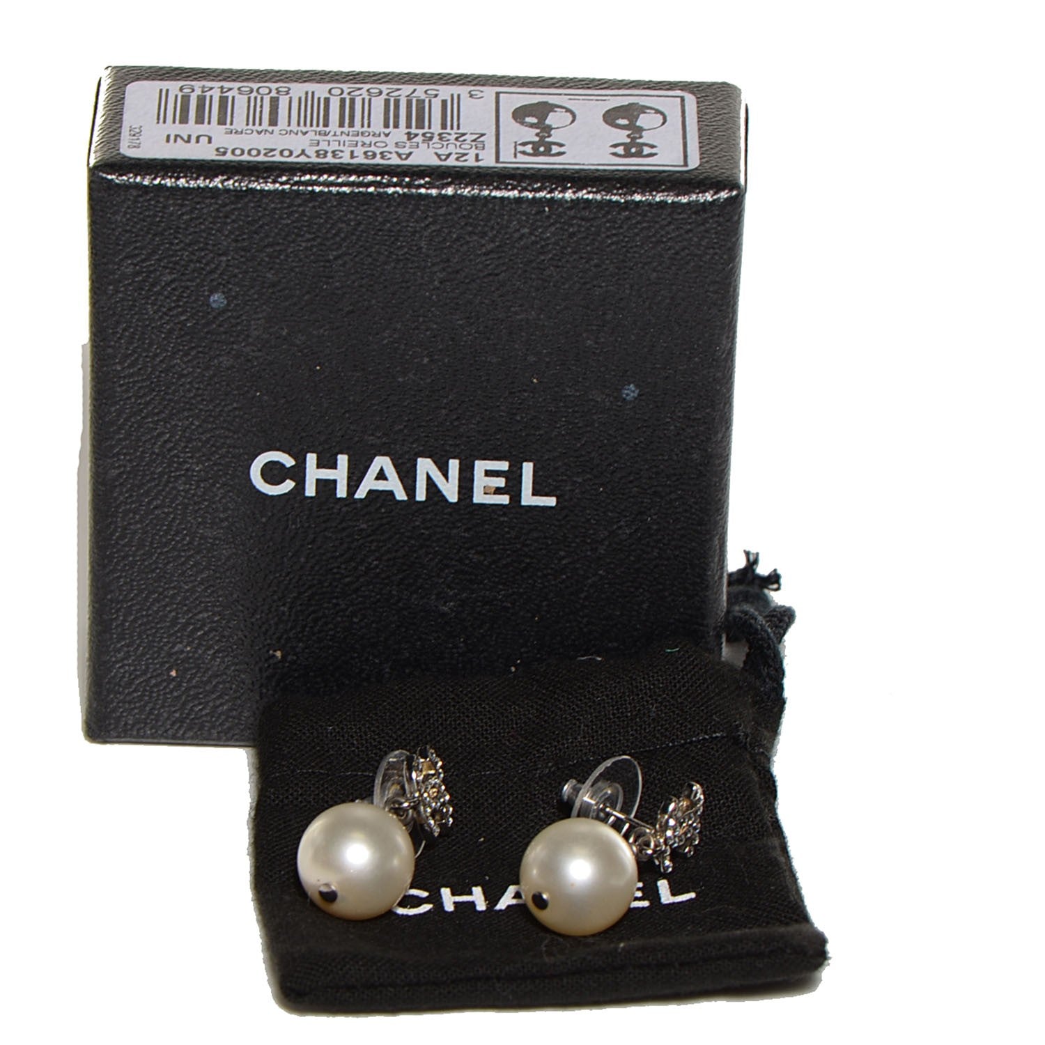 Chanel Crystal Pearl CC Drop Earrings Silver 5 of 5