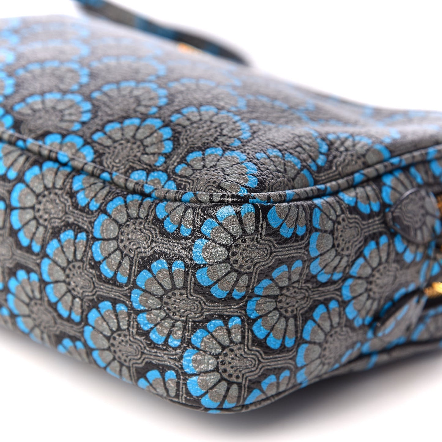 Goatskin Madras Dis Peacock Print Double Zip Crossbody Bag Asfalto