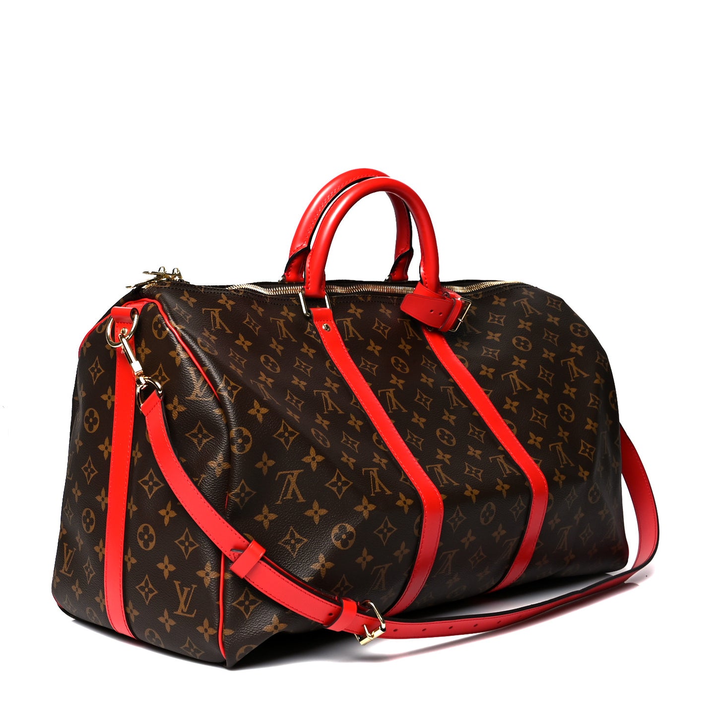 Calfskin Monogram Keepall Bandouliere 50 Coquelicot