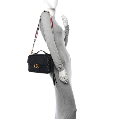 Gucci Calfskin Matelasse Sylvie Web Small GG Marmont Top Handle Shoulder Bag Black 2 of 14