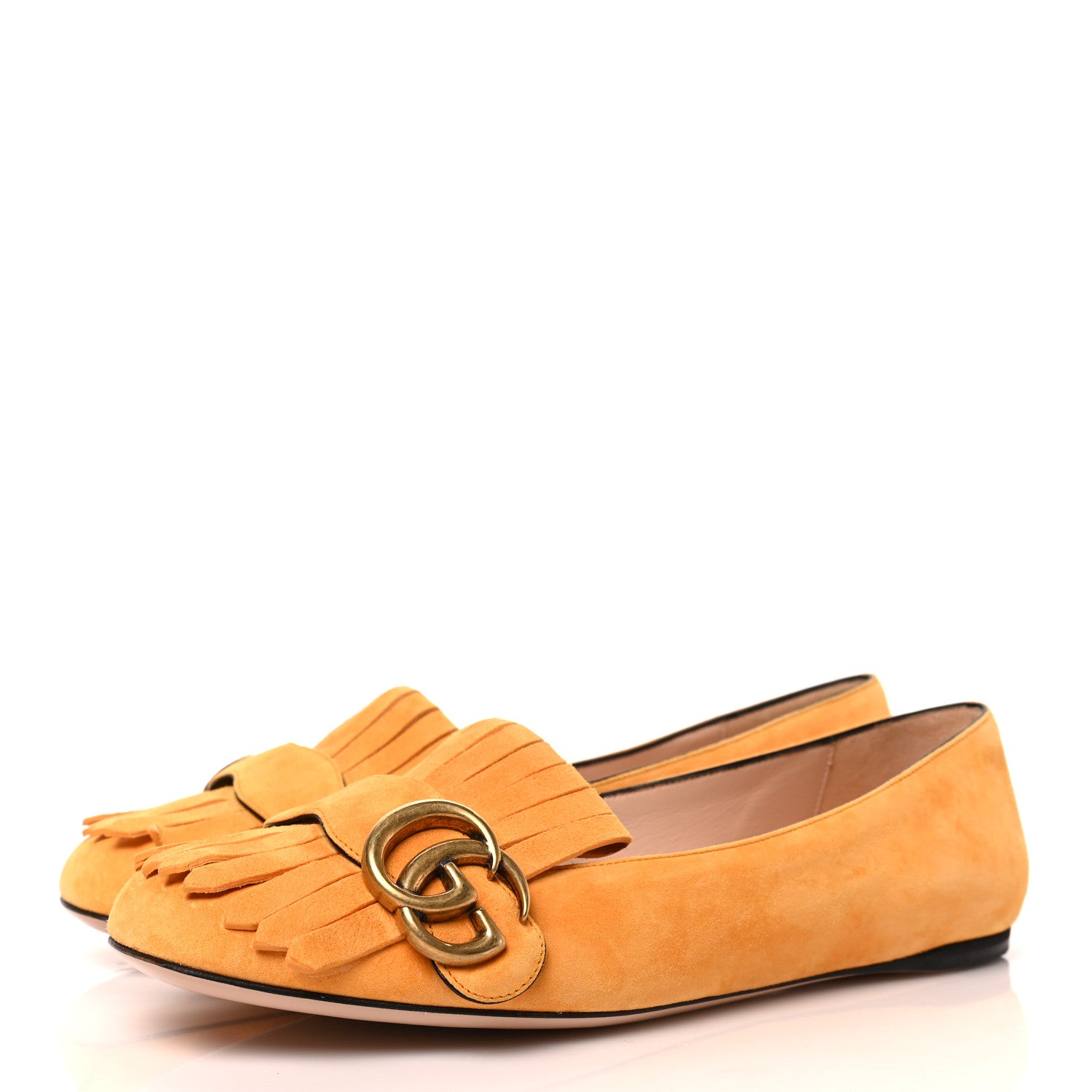 Gucci Kid Scamosciato GG Marmont Fringe Flats 38 Crystal Copper 3 of 9