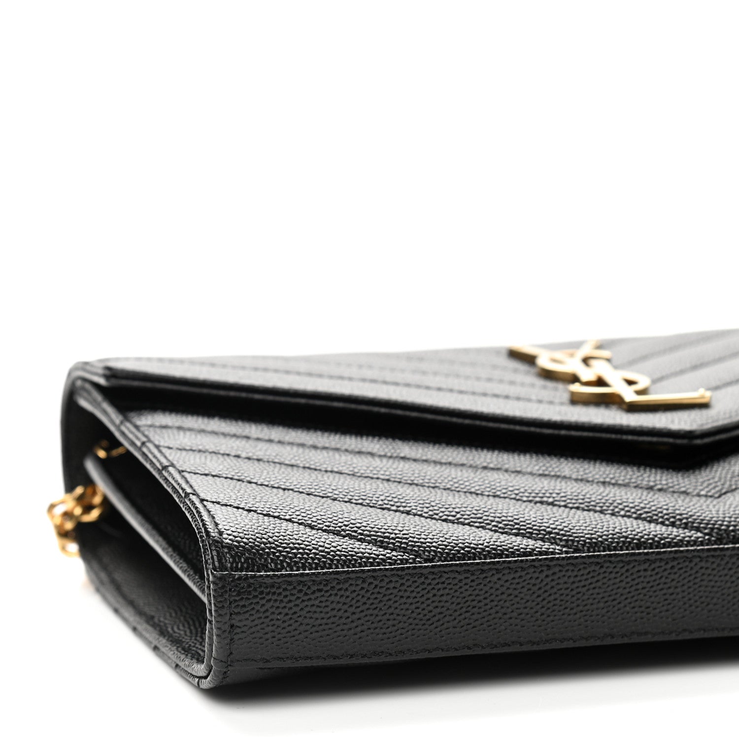Saint Laurent Grain De Poudre Matelasse Chevron Monogram Chain Wallet Black 7 of 8
