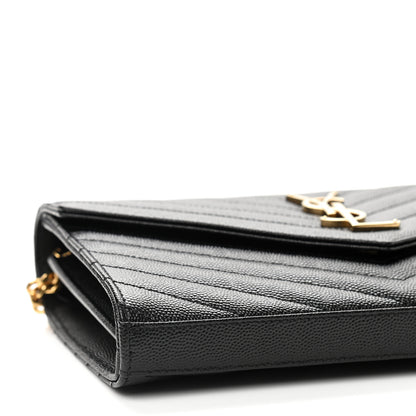 Saint Laurent Grain De Poudre Matelasse Chevron Monogram Chain Wallet Black 7 of 8