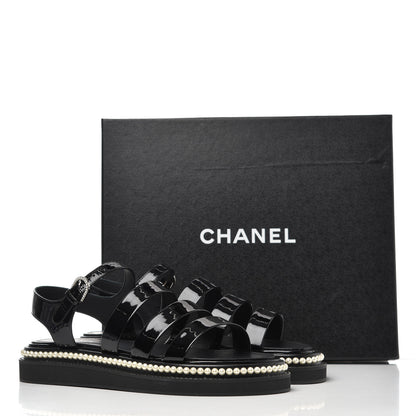 Chanel Patent Calfskin Pearl Platform Sandal 39 Black 9 of 9