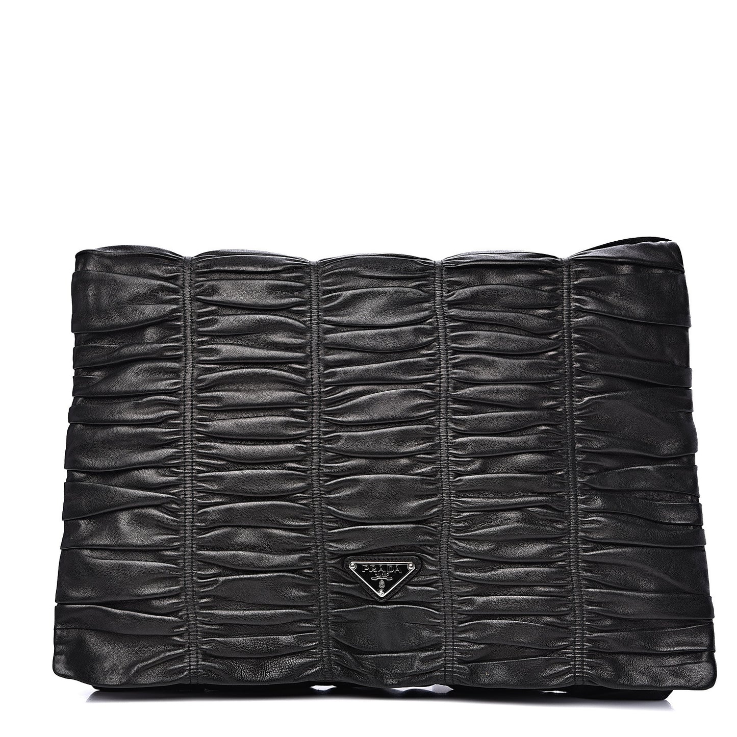 Nappa Dressy Gaufre Ruched Flap Clutch Black