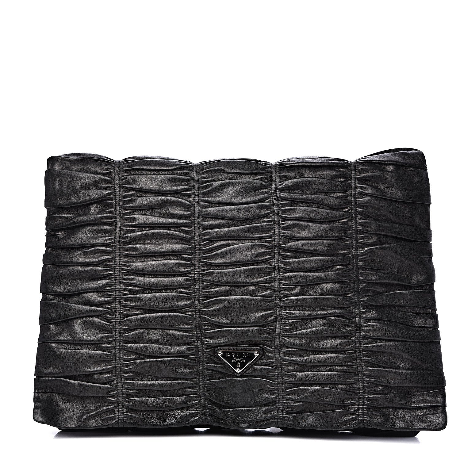 Prada Nappa Dressy Gaufre Ruched Flap Clutch Black 1 of 13