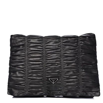 Prada Nappa Dressy Gaufre Ruched Flap Clutch Black 1 of 13