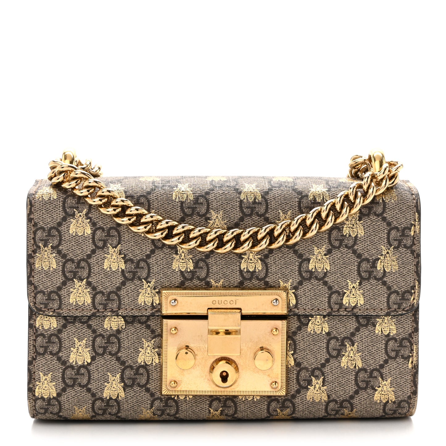 GG Supreme Monogram Bees Small Padlock Shoulder Bag Black