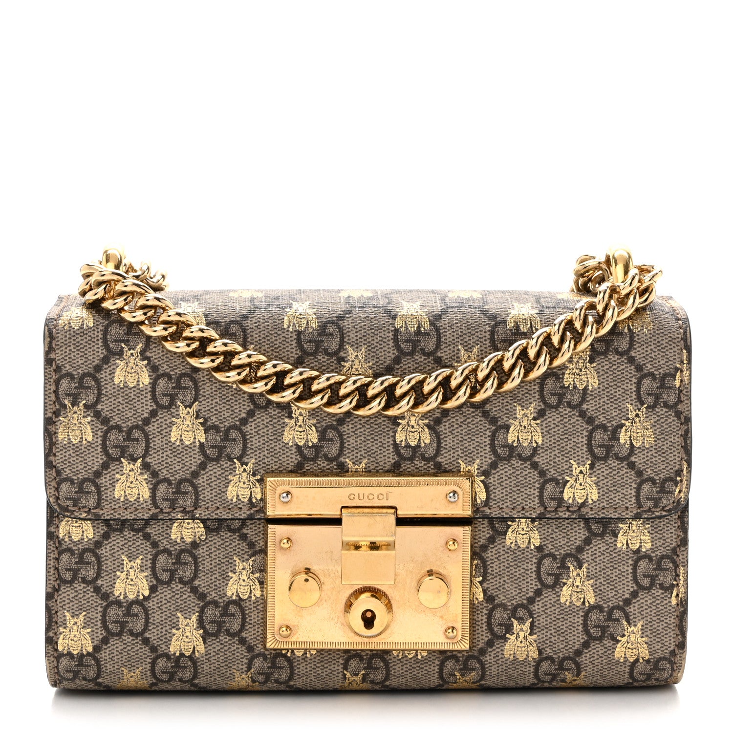 Gucci GG Supreme Monogram Bees Small Padlock Shoulder Bag Black 1 of 14