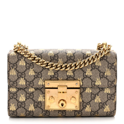 Gucci GG Supreme Monogram Bees Small Padlock Shoulder Bag Black 1 of 14