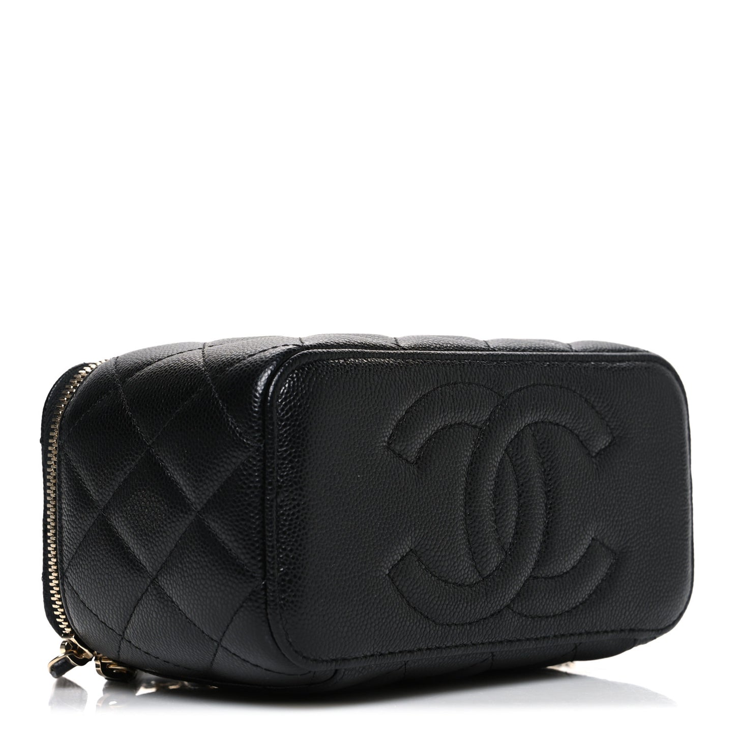 Caviar Quilted Small Vanity Case With Chain Black