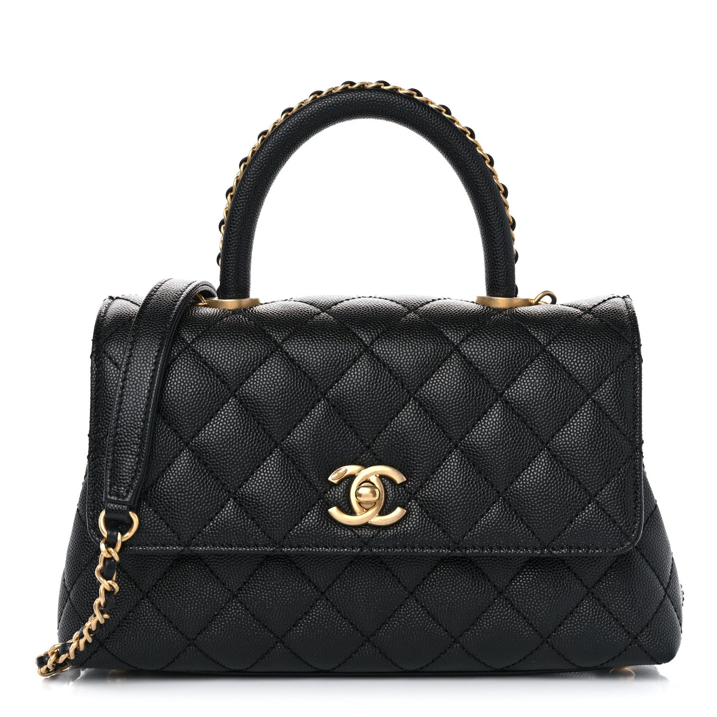 Caviar Quilted Mini Coco Chain Handle Flap Black