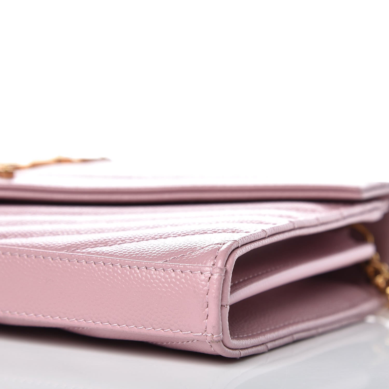 Saint Laurent Grain De Poudre Matelasse Chevron Monogram Chain Wallet Pink 8 of 8
