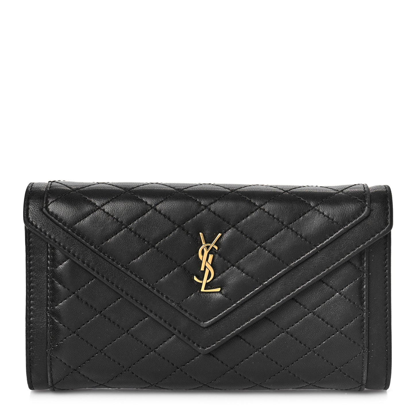 Lambskin Quilted Monogram Large Gabbie Flap Wallet Black