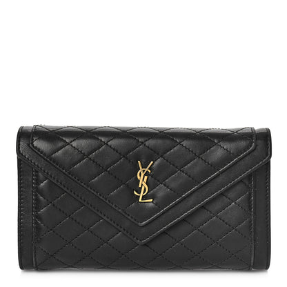 Saint Laurent Lambskin Quilted Monogram Large Gabbie Flap Wallet Black 1 of 10