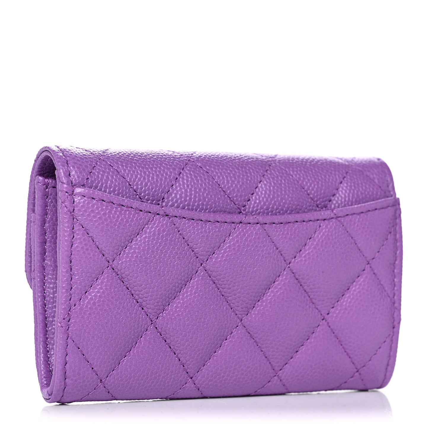 Caviar Quilted Flap Card Holder Wallet Purple