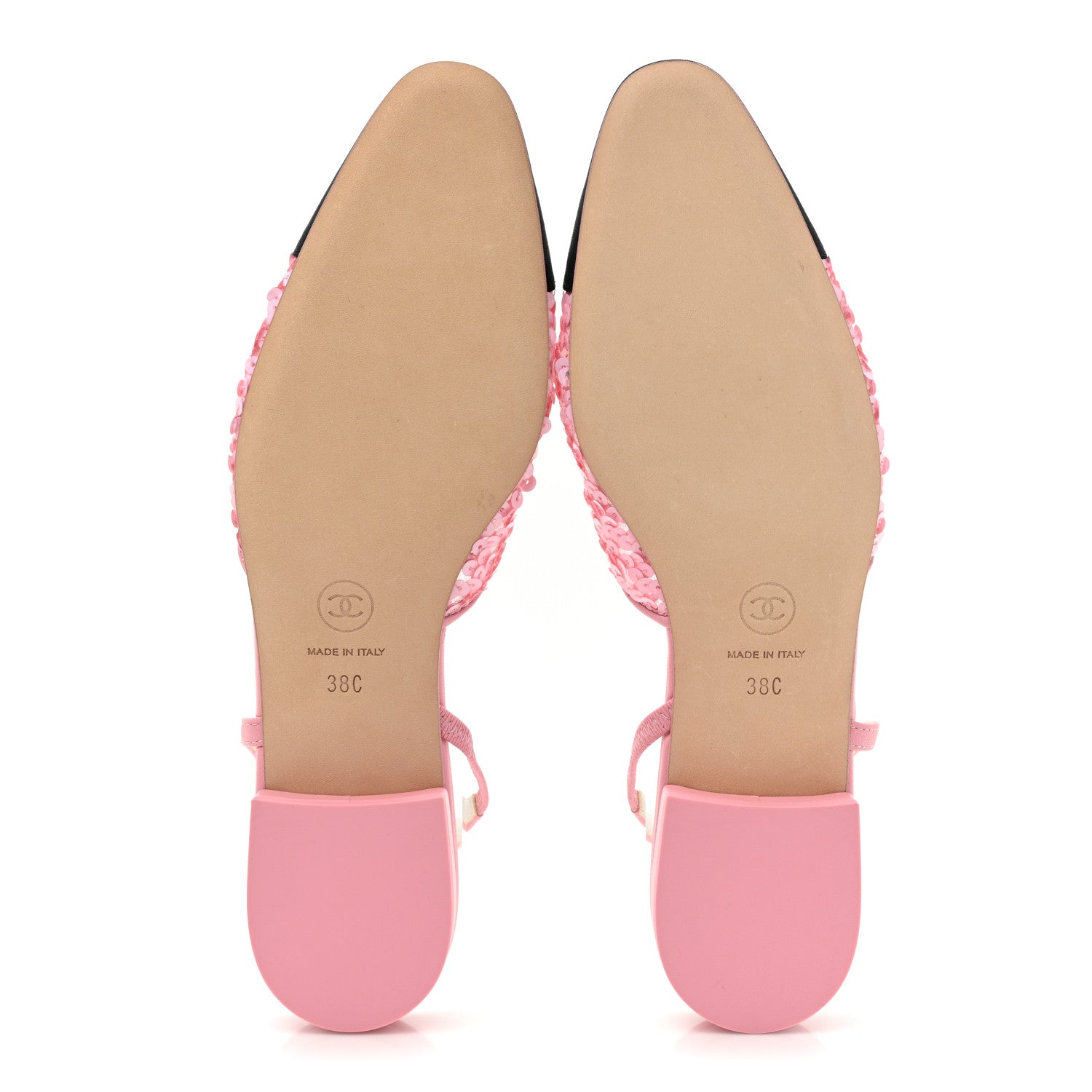 Chanel Sequins Satin Cap Toe CC Slingback Flat 38 Pink Black 5 of 9