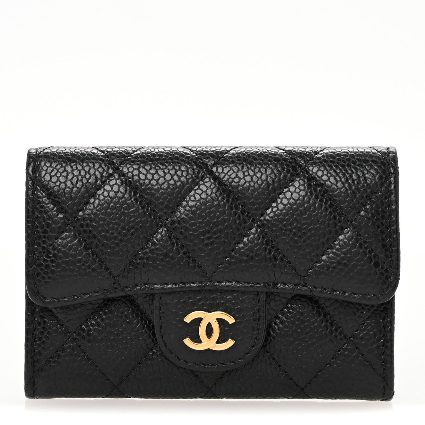 Caviar Quilted Flap Card Holder Black