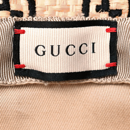 Gucci Raffia Elaphe GG Monogram Embroidered Fedora Hat L Ivory Black 7 of 8