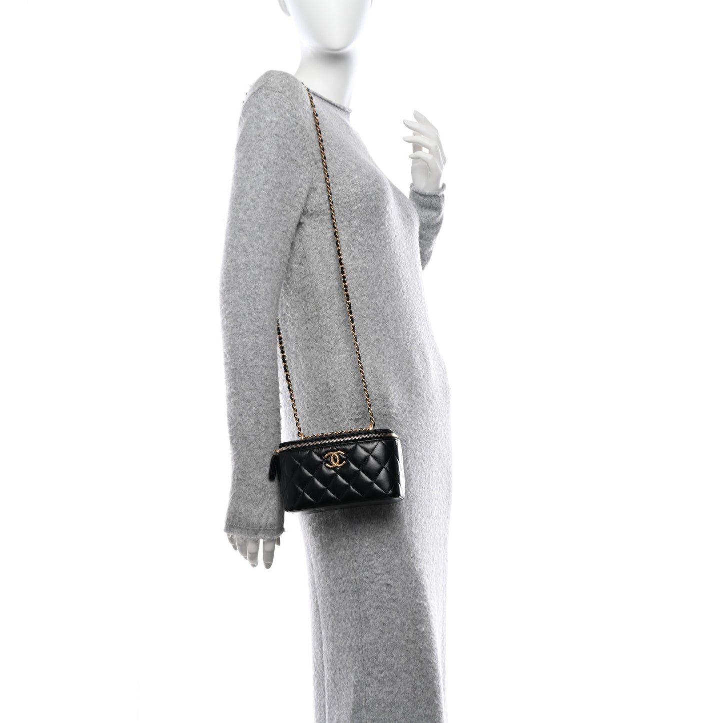 Lambskin Quilted Small CC Dynasty Vanity Case With Chain Black