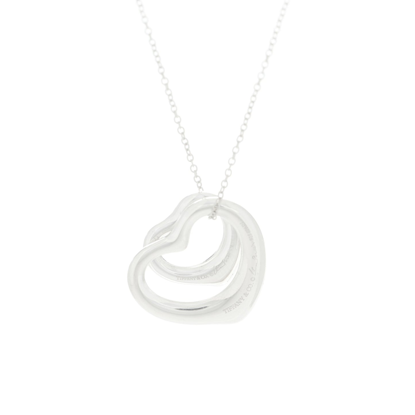 Sterling Silver Elsa Peretti Double Open Heart Pendant Necklace