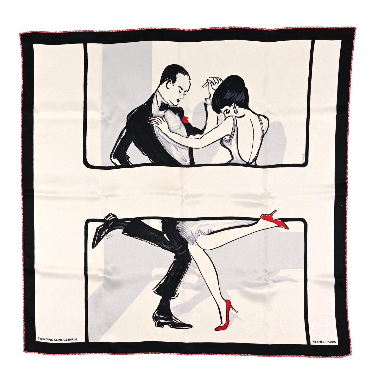 Silk Swinging Saint Germain Scarf 70 White Black Rouge