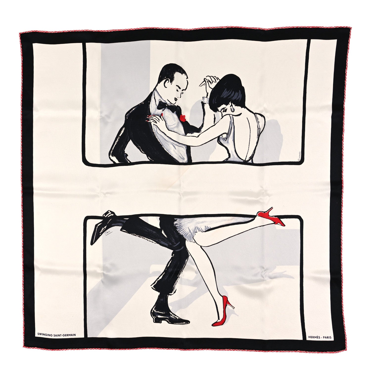 Hermes Silk Swinging Saint Germain Scarf 70 White Black Rouge 1 of 3