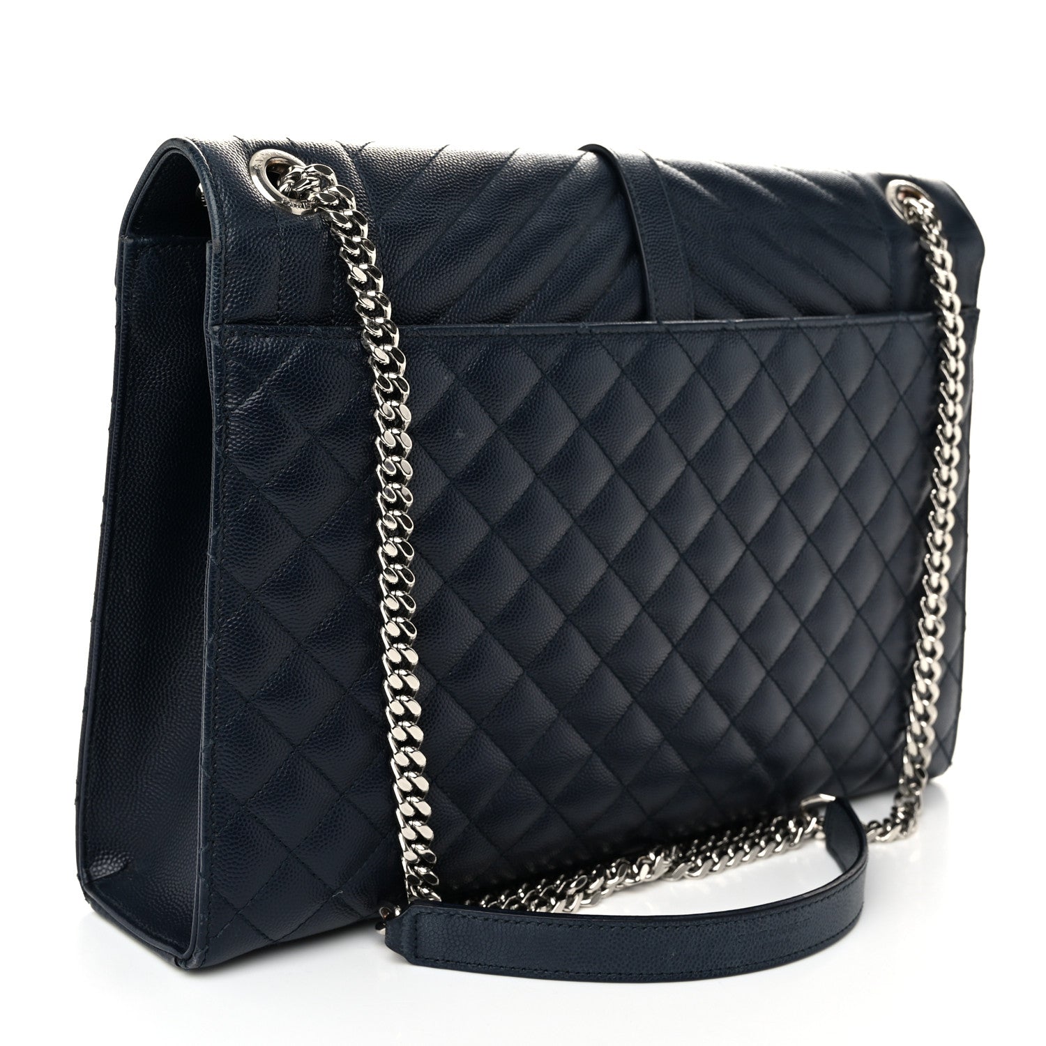 Saint Laurent Grain De Poudre Textured Mixed Matelasse Large Triquilt Monogram Satchel Deep Marine 3 of 10