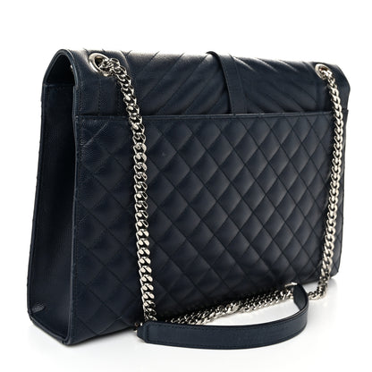 Saint Laurent Grain De Poudre Textured Mixed Matelasse Large Triquilt Monogram Satchel Deep Marine 3 of 10