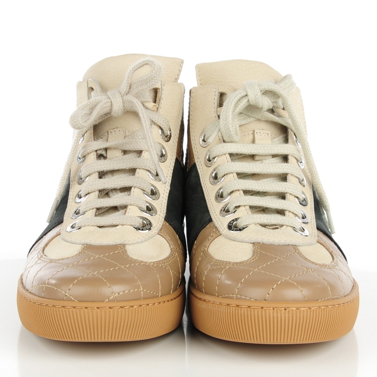 Chanel Calfskin Quilted Hightop Tennis Shoes 35.5 Light Brown 2 of 9