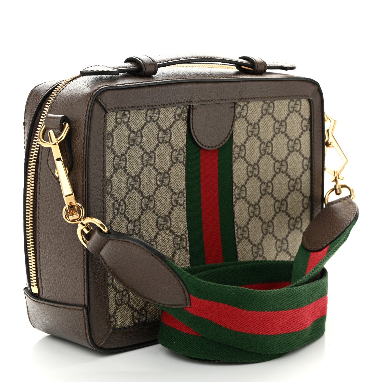 Gucci GG Supreme Monogram Web Small Ophidia Top Handle Shoulder Bag Brown 3 of 13