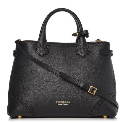 Burberry Grainy Calfskin Perforated House Check Medium Brogue Banner Tote Black 1 of 12