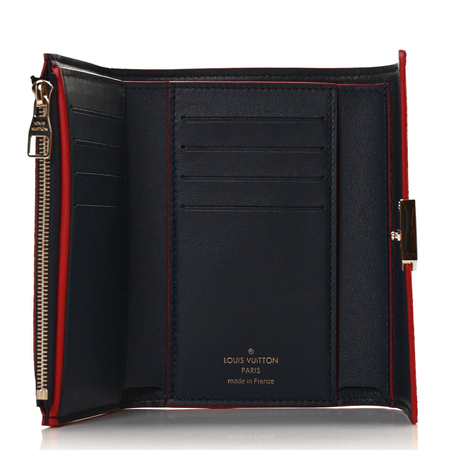 Taurillon Capucines Compact Wallet Marine Rouge