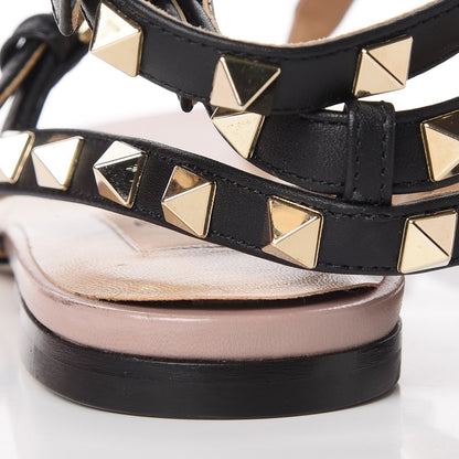 Valentino Garavani Calfskin Rockstud Ankle Wrap Flat Thong Sandals 35.5 Black Poudre 8 of 9