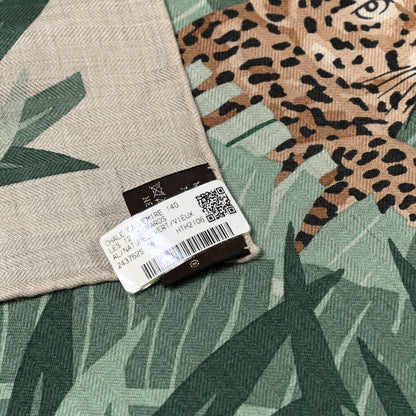 Hermes Cashmere Silk Les Douze Leopards Shawl 140 Naturel Vert Vieux 2 of 5
