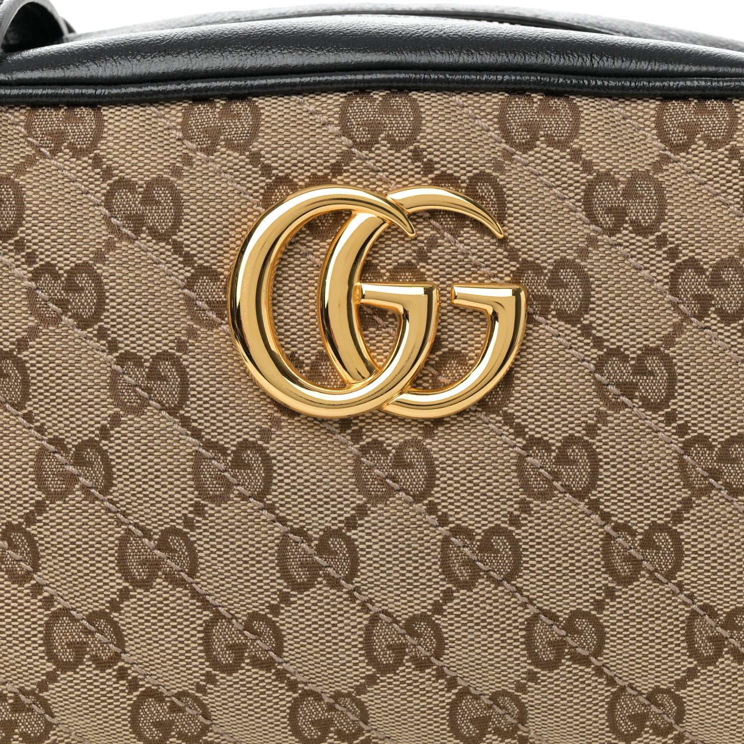 Gucci Monogram Matelasse Diagonal Small GG Marmont Chain Shoulder Bag Beige Black 9 of 13