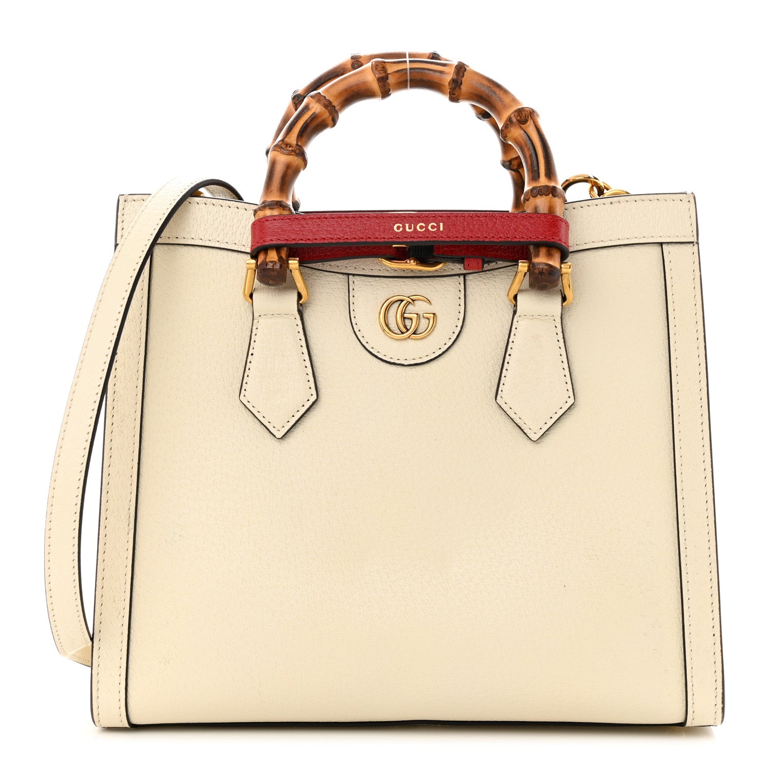Gucci Textured Dollar Calfskin Web Small Diana Tote Bag Mystic White 1 of 11