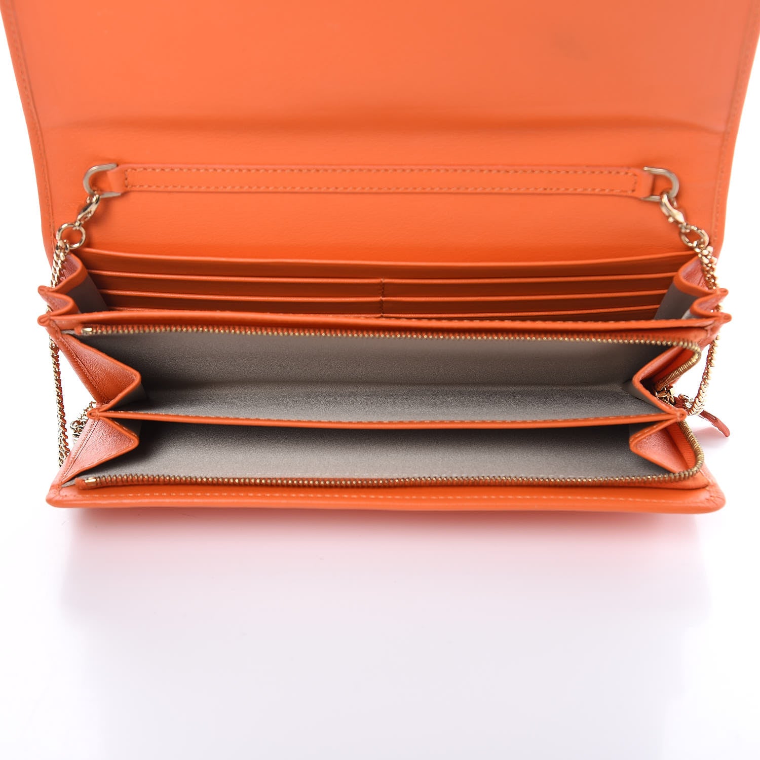 Versace Calfskin Chain Flap Wallet Orange 5 of 10