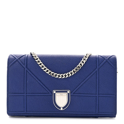 Christian Dior Grained Calfskin Diorama Wallet On Chain Blue 1 of 11