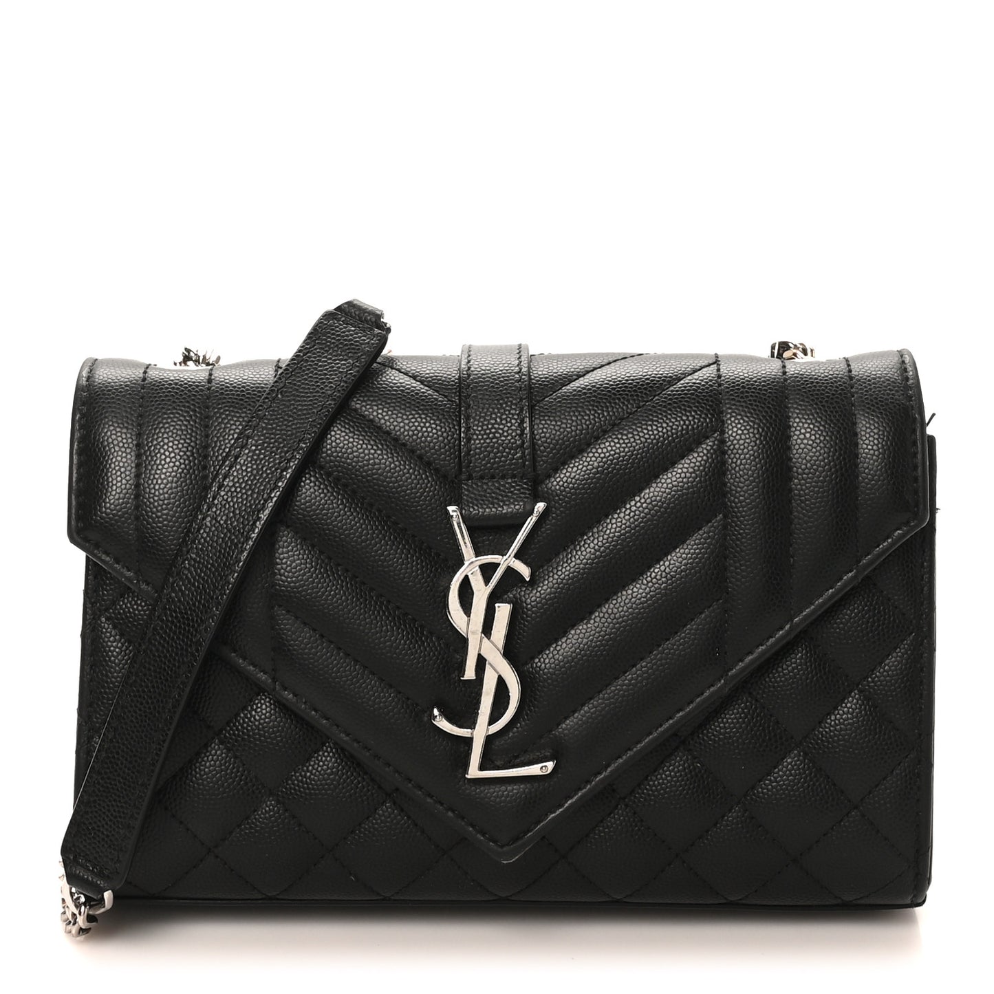 Grain De Poudre Textured Mixed Matelasse Triquilt Small Monogram Satchel Black