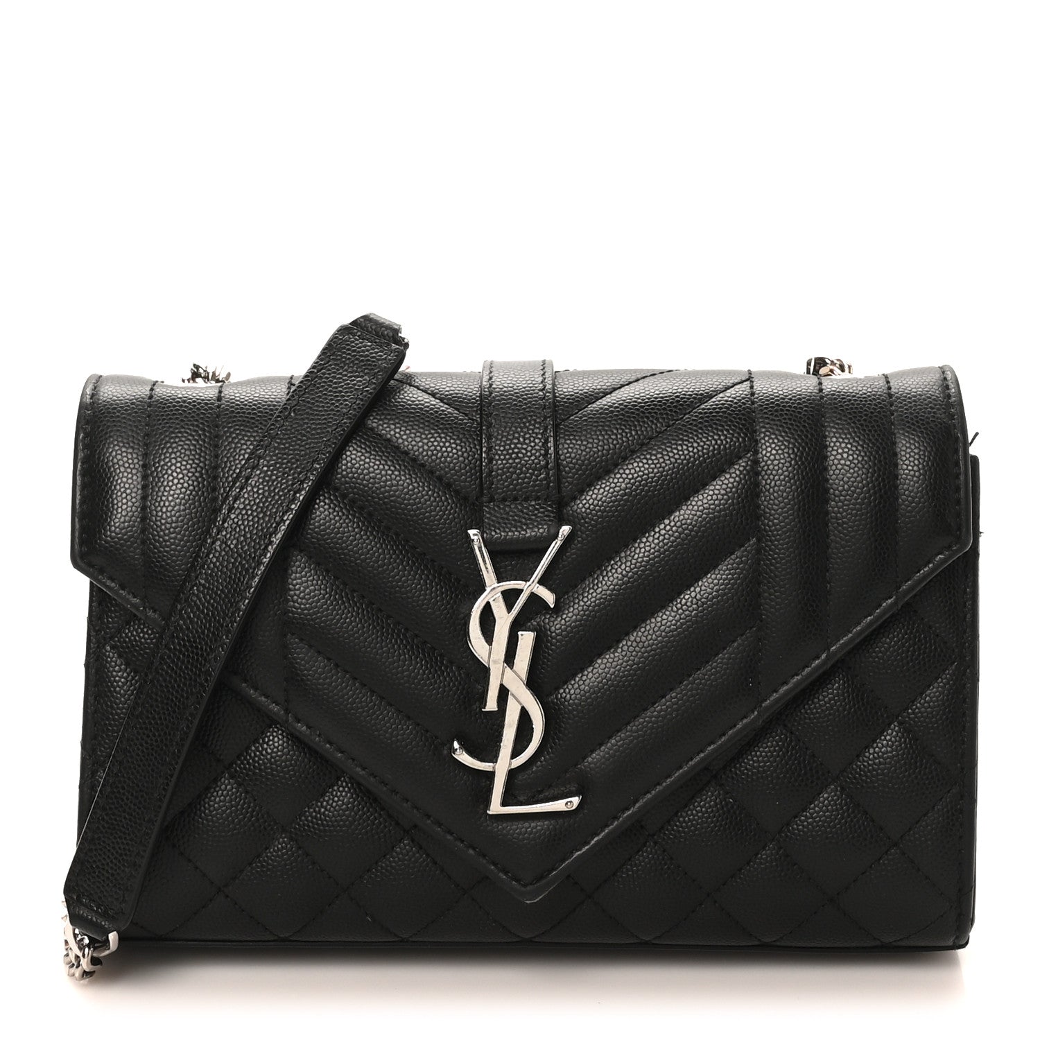 Saint Laurent Grain De Poudre Textured Mixed Matelasse Triquilt Small Monogram Satchel Black 1 of 11