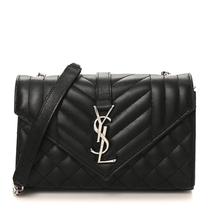 Saint Laurent Grain De Poudre Textured Mixed Matelasse Triquilt Small Monogram Satchel Black 1 of 11