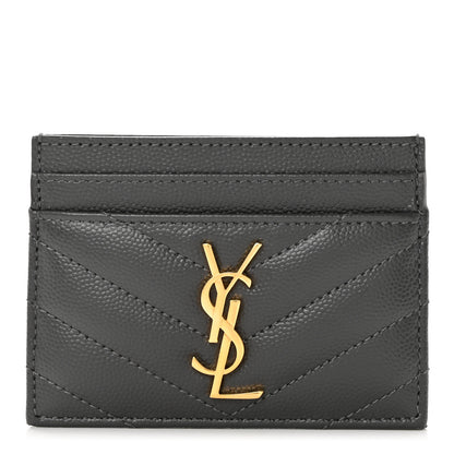 Saint Laurent Grain De Poudre Matelasse Chevron Monogram Credit Card Case Storm 1 of 7