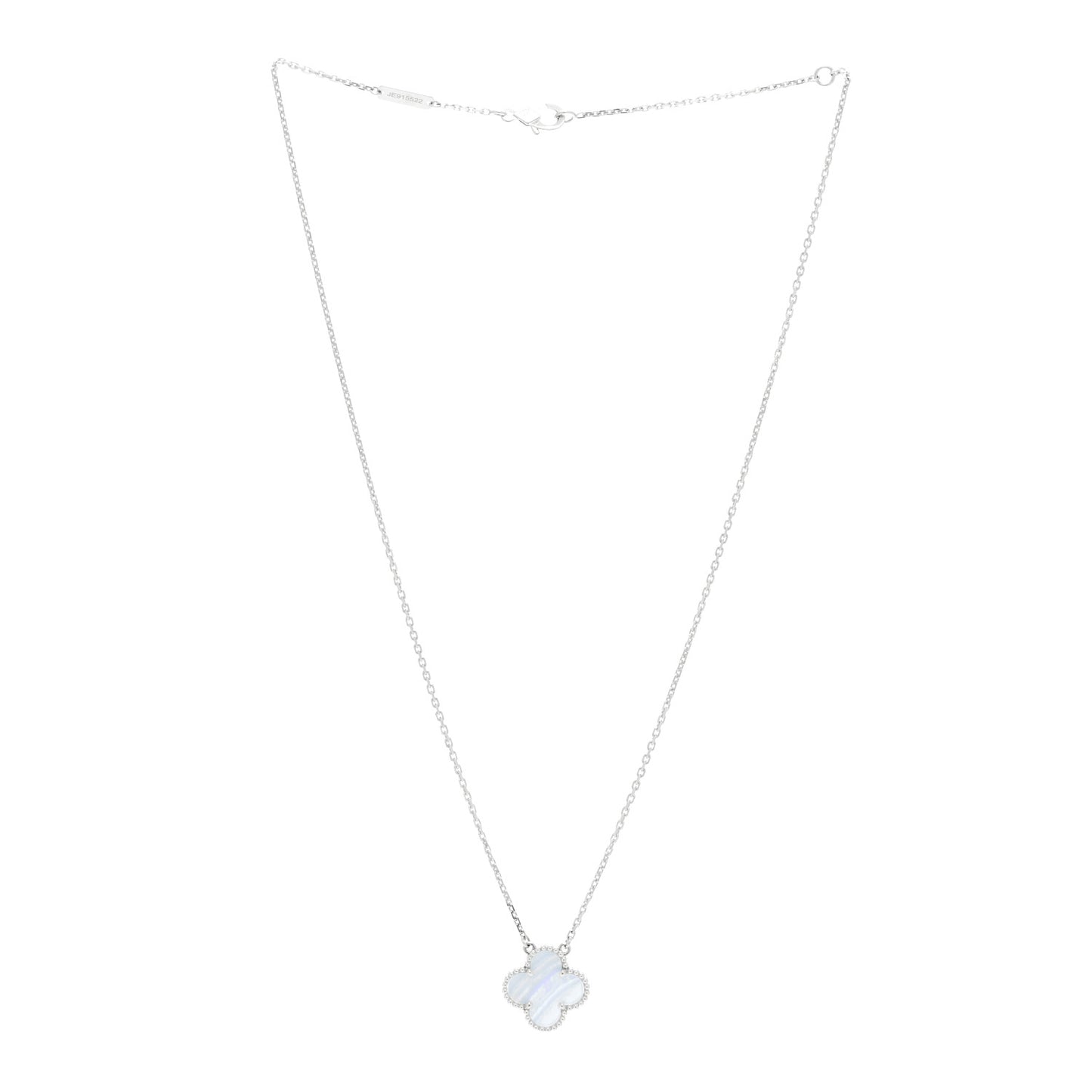 18k White Gold Chalcedony Vintage Alhambra Pendant Necklace