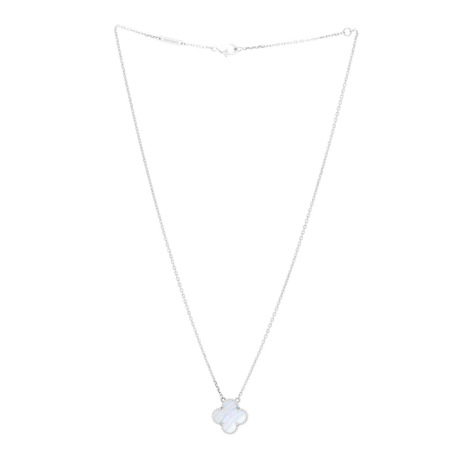 Van Cleef & Arpels 18k White Gold Chalcedony Vintage Alhambra Pendant Necklace 3 of 6