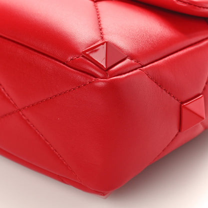Valentino Garavani Nappa Enamel Monochrome Medium Roman Stud Shoulder Bag Rouge Pur 8 of 8